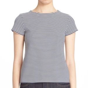 Theory navy + white striped short sleeved stretchy top size S